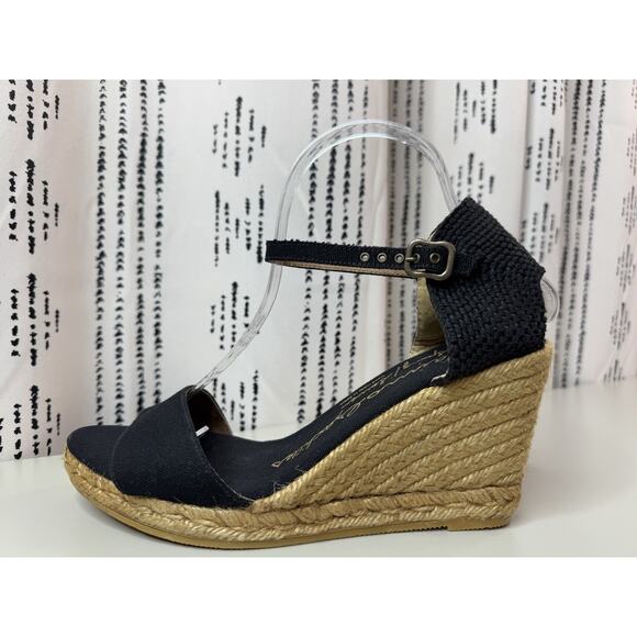 Gaimo Ankle Strap Wedge Espadrilles Womens Sandals Size 41 Black Jute Resort - Picture 1 of 13